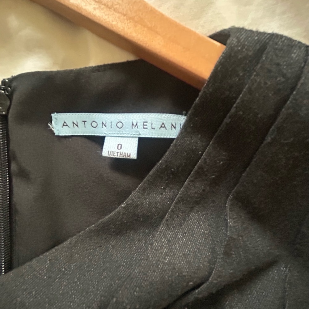 ANTONIO MELANI Black Peplum Asymmetrical Dress with Snakeskin Belt- Sz 0 - Picture 8 of 12